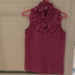 J. Crew Magenta Silk Ruffle Tank Blouse